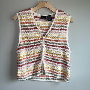 Vintage Liz Claiborne Crochet by Hand Striped Knit Sweater Vest Size Medium